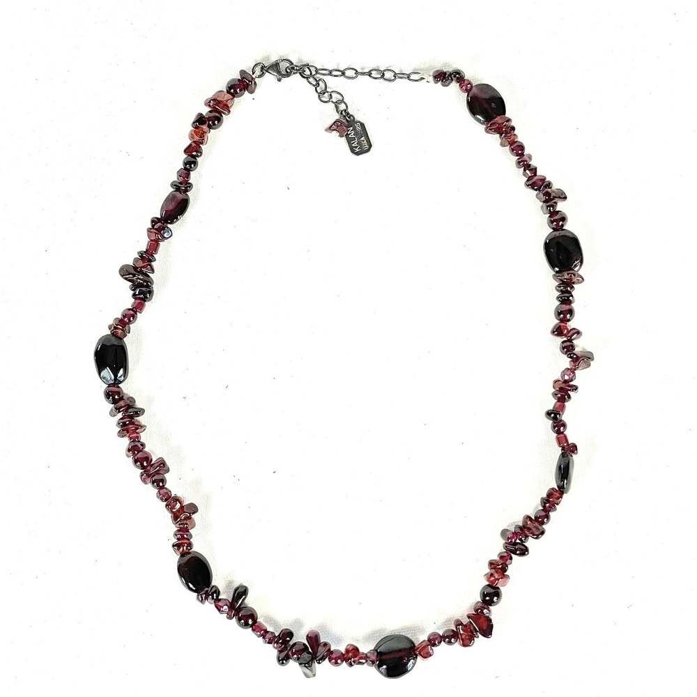 Vintage Garnet Chip Bead Necklace KALAN 925 Sterling Silver 18"